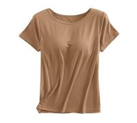 Débardeur de sport intégré pour femme - Col rond - Sans manches - Manches courtes - Athlétique - Solide - Pour sortir, été, gym, course à pied, décontracté, mode Y2K Basic, jaune, M