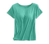 Débardeur de sport intégré pour femme - Col rond - Sans manches - Manches courtes - Athlétique - Solide - Pour sortir, été, gym, course à pied, décontracté, mode Y2K Basic, vert menthe, XXL