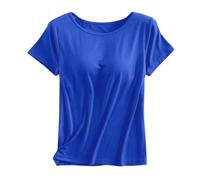 Débardeur de sport intégré pour femme - Col rond - Sans manches - Manches courtes - Athlétique - Solide - Pour sortir, été, gym, course à pied, décontracté, mode Y2K Basic, noir foncé, 4XL