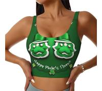 Débardeur de sport pour femme avec inscription Happy St. Patrick's Day - Confortable et léger - Élastique - Pour les loisirs et la randonnée, Noir , S Taille courte