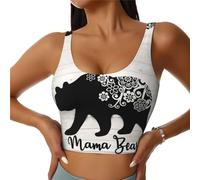 Débardeur de sport pour femme avec inscription « Mama Bear » sur bois pour yoga, entraînement, gym, Noir , S