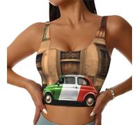 Débardeur de sport pour femme - Beau débardeur de yoga imprimé Italie avec coussinets de poitrine amovibles pour gym, pilates et vêtements décontractés, Noir , S