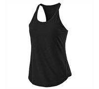 Débardeur de sport pour femme - Dos nageur - Séchage rapide - Respirant - Coupe ample - Sans manches - Pour entraînement, fitness, course à pied - Sans couture - Léger et rafraîchissant, Noir , XXL