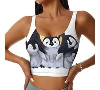 Débardeur de sport pour femme - Imprimé animal pingouins aquarelle - Débardeur de yoga avec coussinets de poitrine amovibles pour la gym, le pilates et les tenues décontractées, Noir , S