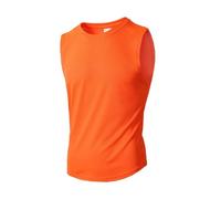 Débardeur de sport pour homme - Coupe facile à sécher - Gilet d'entraînement sans manches en maille respirante uni à col rond - Débardeur d'été sans manches extensible pour un usage quotidien, Orange,
