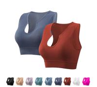 Débardeur de sport sans coutures avec col en U, soutien-gorge de sport de yoga, respirant, résistant aux chocs, coupe ajustée, 2 pièces D-D, L