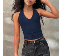 Débardeur de vacances sans dos de couleur unie à col en V pour préadolescentes, pour l'automne/l'été. Peut être porté comme un Top à porter autour du cou 8Y,9Y,10Y,11Y,12YUnicolorePolyester