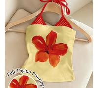 Débardeur décontracté à col ras-du-cou avec imprimé à pois et fleurs d'hibiscus style Y2K L,M,S,XL,XS,XXSPlantesTissu tricoté