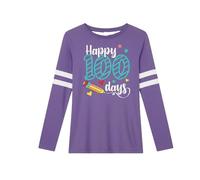 Débardeur décontracté à manches longues pour fille, t-shirt confortable à col rond avec imprimé mignon pour tous les jours, lilas, 5-6 ans