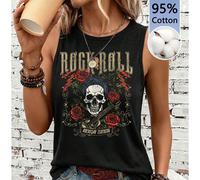 Débardeur décontracté et polyvalent pour femme avec motif de festival de musique, graphique de squelette d'instrument de musique country L,M,S,XL,XS,XXL,XXS,XXXL,XXXXLHalloweenTissu tricoté