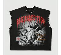 Débardeur décontracté pour hommes, style mode de rue punk rock, imprimé lettres Jésus, rivets, ample, pour l'été L,M,S,XL,XSPortrait,graphiqueÉtoffe