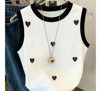 Débardeur décontracté régulier pour femmes avec col rond, imprimé cœur et couleurs contrastées L,M,S,XL,XSGéométriqueÉtoffe