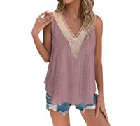 Debardeur Dentelle Femme évider- Gilet sans Manche Col V-Débardeurs Sexy épissure Jacquard Tee Shirt Grande Taille Casual Léger Pas Cher Tank Top Chic Et élégant De Plage Voyage Vacances
