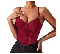 Debardeur Dentelle Femme Sexy Crop Top Bretelles Spaghetti Réglables Col en V Coupe Ajustée Camisole Vintage Chic Et élégant Tendance Haut épaules Dénudées pour SoiréE Fête Bal ThèMe Disco