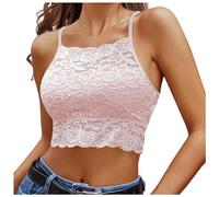 Debardeur Dentelle Femme Sexy- Crop Top Femme Col Carré Bretelles Spaghetti Solide Chic Et éLéGant Camisole Haut Court Casual Pas Cher Caraco pour Pilates Sports De Plein Air Débardeur