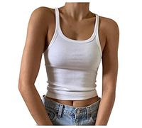 Débardeur d'entraînement à bretelles pour femme - Camisole de sport tendance sans manches Y2K - Haut court ajusté pour la gym, les sorties, l'été, la course à pied, caraco ajusté à bretelles spaghetti