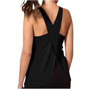 Débardeur d'entraînement actif dos nu pour le yoga, l'été, sans manches, fente dans le dos, chemises de course à pied, Noir , L