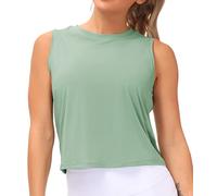 Débardeur d'entraînement en soie glacée pour femme à séchage rapide - Débardeur de yoga fluide sans manches, vert clair, Taille L