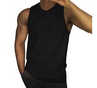 Débardeur d'entraînement pour homme, bodybuilding, athlétisme, gym, sans manches, uni, séchage rapide, gilet en maille respirante, coupe ajustée, haut d'été basique couleur unie décontracté, Noir , XL