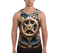 Débardeur d'entraînement pour homme imprimé engrenages steampunk cool, t-shirt de musculation à séchage rapide, t-shirt sans manches pour entraînement de bodybuilding, Noir/blanc, M