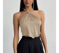 Débardeur d'été asymétrique à col ras-du-cou simple pour femmes, idéal pour sortir L,M,S,XSUnicoloreSatin