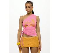 Débardeur d'été avec graphique "Island Girl" à un seul épaule, plissé sur les côtés, pour festivals d'été, plage, soirées en boîte de nuit L,M,S,XL,XS,XXL,XXS,XXXL,XXXXLgraphique,LettresTissu tricoté