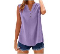 Débardeur d'été décontracté en coton et lin for femmes, design boutonné sur le devant, vêtements de détente confortables(01 Multicolor,3XL)