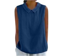 Débardeur d'été décontracté en coton et lin pour femme - Coupe ample - Léger - Couleur unie - Respirant - Pour les vacances - Pour sortir au quotidien, bleu marine, XL