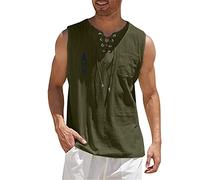 Débardeur d'été en lin pour homme - Col en V - Sans manches - Séchage rapide - Respirant - Léger - Ample - Entraînement - T-shirt de sport - T-shirt de course à pied vintage, Vert armée., M