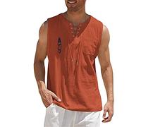 Débardeur d'été en lin pour homme - Col en V - Sans manches - Séchage rapide - Respirant - Léger - Ample - Entraînement - T-shirt de sport - T-shirt de course à pied vintage, rouge, M