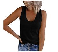 Débardeur d'été en tricot pour femme - Sans manches - Col en U - Classique - Vintage - Haut d'été en maille côtelée - Bretelles larges - Crop Top - Coupe droite - T-shirt décontracté, Noir , XXL