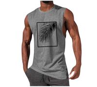 Débardeur d'été hawaïen en coton et lin pour homme - Col rond - Léger - Décontracté - Sans manches - Pour activités d'entraînement, 05 gris, M