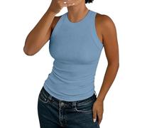 Débardeur d'été pour femme - Col rond - Sans manches - Couleur unie - Haut basique avec larges bretelles - Coupe ajustée - Décontracté et confortable - Débardeur côtelé, #1 - Bleu clair, XS