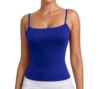 Débardeur d'été pour femme - Sans manches - Coupe ajustée - T-shirt basique respirant - Camisole Y2K - Bretelles spaghetti - Col en U - Dos nu - Haut de sport streetwear, O Bleu 2, XL