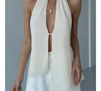 Débardeur d'été pour femmes, col ras-du-cou dos nu, couleur unie, ourlet fendu. Top d'été à la mode blanc pour sortie, style Y2K, Spice Girls, festival de musique L,M,S,XSUnicoloreMousseline