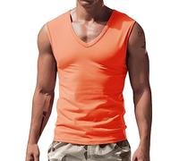 Débardeur d'été pour homme - Sans manches - Pour la gym, le fitness - Pour l'entraînement - Pour le bodybuilding - T-shirt d'été - Pour la course - Décontracté, Orange, L