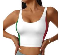 Débardeur d'été sans manches pour femme avec imprimé drapeau italien Mini Slim Sport Vest col rond crop tops en forme de U, Noir , XXL Taille courte