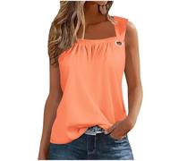 Débardeur d'été sans manches pour femme - Col carré - Chemise décontractée - Imprimé vintage - Pour les vacances, la plage - Tunique fluide, A021 Orange, XL