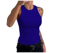 Débardeur d'été sans manches Y2K pour femme, coupe ajustée, basique mignon et tendance, col rond, côtelé, solide, printemps, mode, sorties, décontracté, 2026, bleu, M