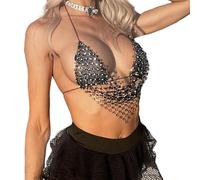 Débardeur dos nu avec strass pour femme sans manches pour fêtes et célébrations, Noir , taille unique