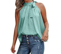Debardeur Elegant Femme Col Licou, Debardeurs-Etes Coupe Ample Top Base Léger Confortable Mode Décontracté Gilet sans Manches Ete Respirant pour La Sport Fitness Plage Vacances