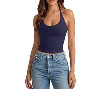 Debardeur Elegant Femme Col Licou, Debardeurs-Etes Slim Top Base Léger Confortable Mode Décontracté Gilet sans Manches Ete Respirant pour La Sport Fitness Plage Vacances