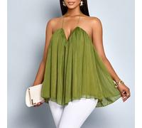 Débardeur élégant pour femmes avec encolure cache-cœur profonde, en tissu scintillant, avec bretelles spaghetti et superposition de couches L,M,S,XL,XSUnicoloreOrganza