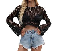 Débardeur en Coton pour Femme Couverture Plage Chemise Top Maillot de Bain T-Shirt Polyvalent Vêtement d'Été Léger (Black, S)