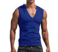 Débardeur en lin pour homme - Col en V - Sans manches - Pour la plage - Été - Décontracté - Col en V - Col en V - Décontracté - Pour l'été - Pour le bodybuilding, bleu, XXL