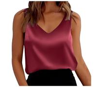 Débardeur en Satin pour Femme,Chic et Élégant Camisole, Été Haut sans Manches Débardeur, Caraco En Soie à Col en V, Décontracté Chemise en Satin Cami Blouse Spaghetti Top