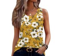 Débardeur Été Femme Chic et Elegant Vintage Imprimé Floral Haut sans Manches Col U avec Boutons Ample T-Shirt de Plage Vacances Cadeau Anniversaire Femme,Jaune,XXL,f202r
