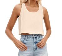 Débardeur Ete Femme Col U Crop Top sans Manche Couleur Unie Coupe Ample Haut Court Grande Taille Casual Caraco Été la Course à Pied D'entraînement Sports Quotidien Classique Debardeur