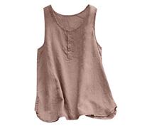 DéBardeur Ete Femme sans Manches T Shirt Grande Taille Col Rond avec Boutons Couleur Unie Debardeur Casual Ample Léger Confortables Classique Chic Tank Top pour Plage Voyage Vacances