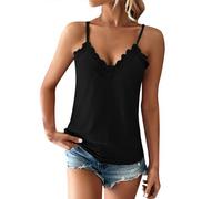 Débardeur extensible pour femme - Col en V - Dentelle - Dentelle - Tendance - Décontracté - Pour rendez-vous galant et soirée, Noir , M